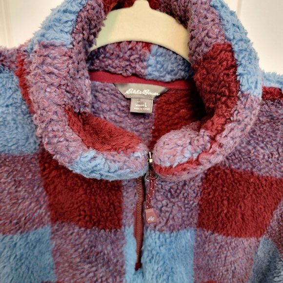 EDDIE BAUER Women's Large Ultra Soft Plush Fleece 1/4 Zip Pullover Harbor Check - Picture 5 of 12